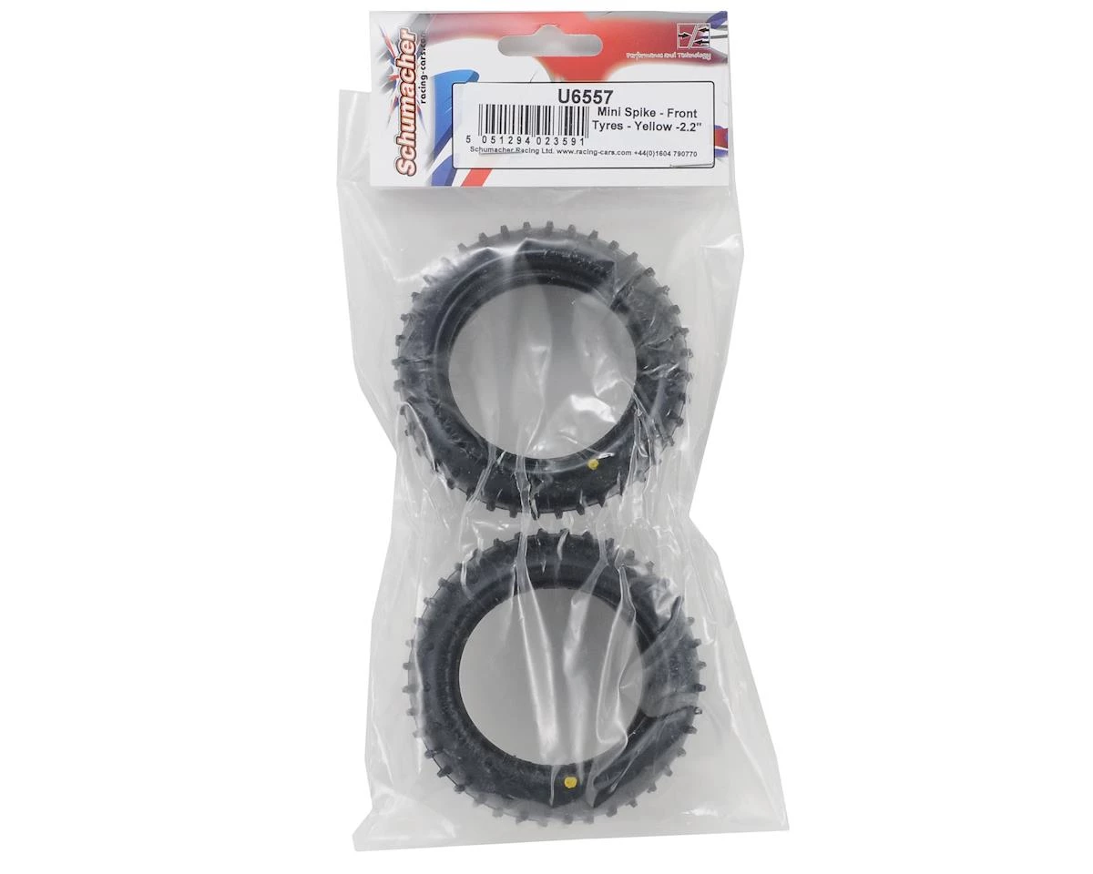 Schumacher "Mini Spike 2" 1/10 4WD Buggy Front Carpet Tires (2) (Yellow) 4 Schumacher "Mini Spike 2" 1/10 4WD Buggy Front Carpet Tires (2) (Yellow) - Image 2