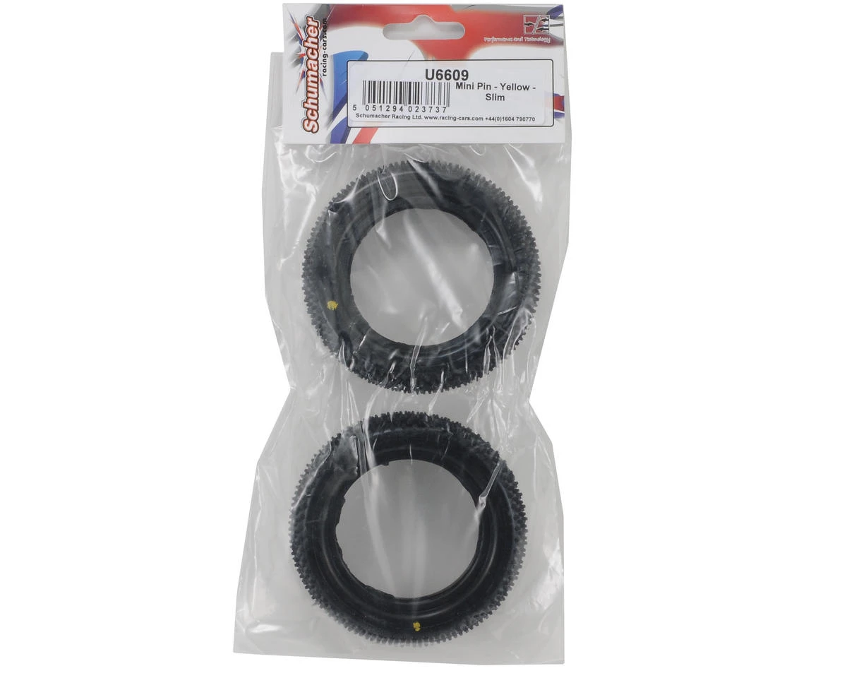 Schumacher "Mini Pin" Slim 2.2" 1/10 2WD Buggy Front Carpet Tires (2) (Yellow) 4 Schumacher "Mini Pin" Slim 2.2" 1/10 2WD Buggy Front Carpet Tires (2) (Yellow) - Image 2