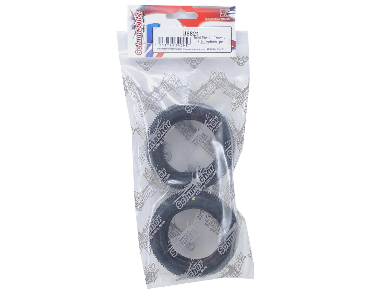 Schumacher "Mini Pin 2" 2.2" 4WD Buggy Front Carpet Tire (2) (Yellow) 4 Schumacher "Mini Pin 2" 2.2" 4WD Buggy Front Carpet Tire (2) (Yellow) - Image 2