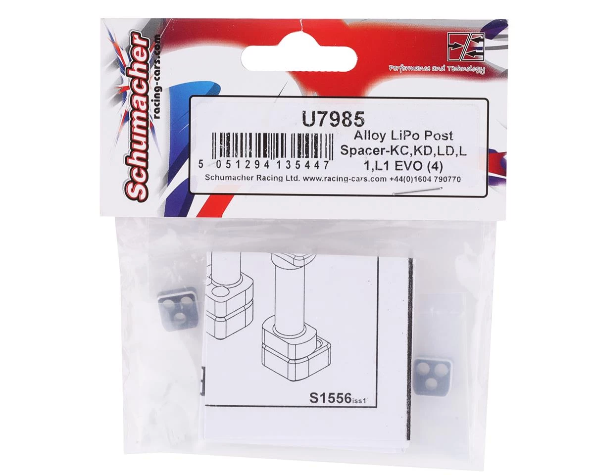 Schumacher Cougar/Storm Alloy LiPo Post Spacers (Black) (4) 4 Schumacher Cougar/Storm Alloy LiPo Post Spacers (Black) (4) - Image 2